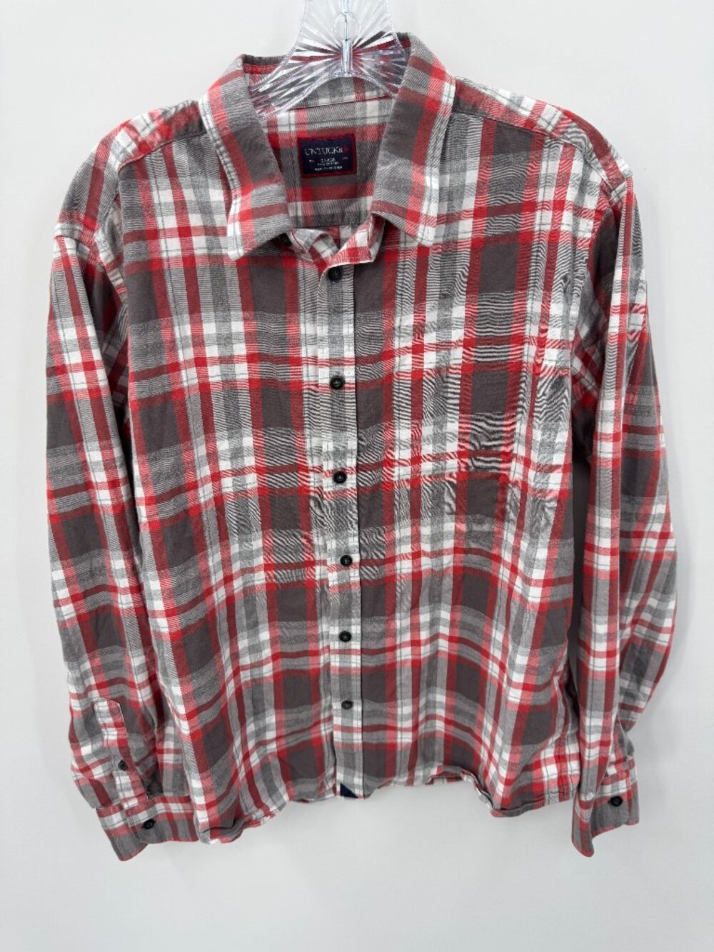 Fall Weekend Casual Plaid Flannel Button Down Shirt Mens Large Red Grey UNTUCKit
